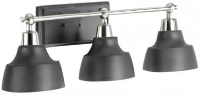 image:imageProgress Lighting Bramlett Collection 3Light White Metal Shade Coastal Bath Vanity Light Polished Chrome 838x2425x2425Nickel