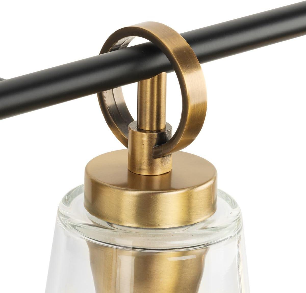 image:imageProgress Lighting Cassell 3387 in 4Light Vintage Brass and Matte Black Vanity Light with Clear Glass Shades for Bathroom