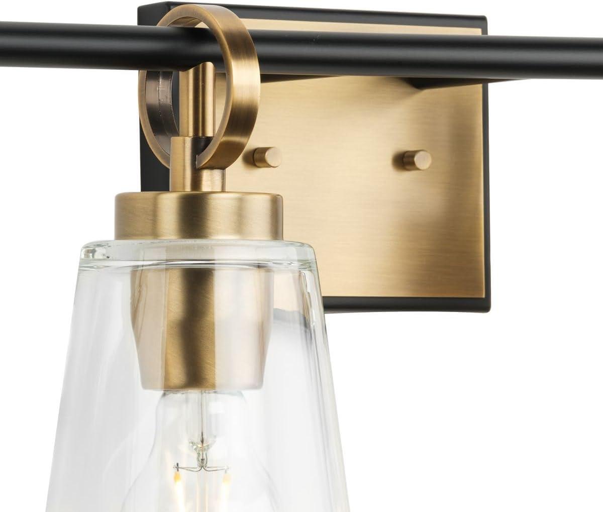 image:imageProgress Lighting Cassell 3387 in 4Light Vintage Brass and Matte Black Vanity Light with Clear Glass Shades for Bathroom