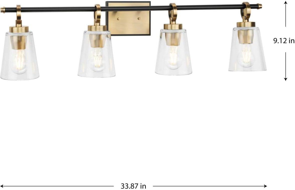 image:imageProgress Lighting Cassell 3387 in 4Light Vintage Brass and Matte Black Vanity Light with Clear Glass Shades for Bathroom