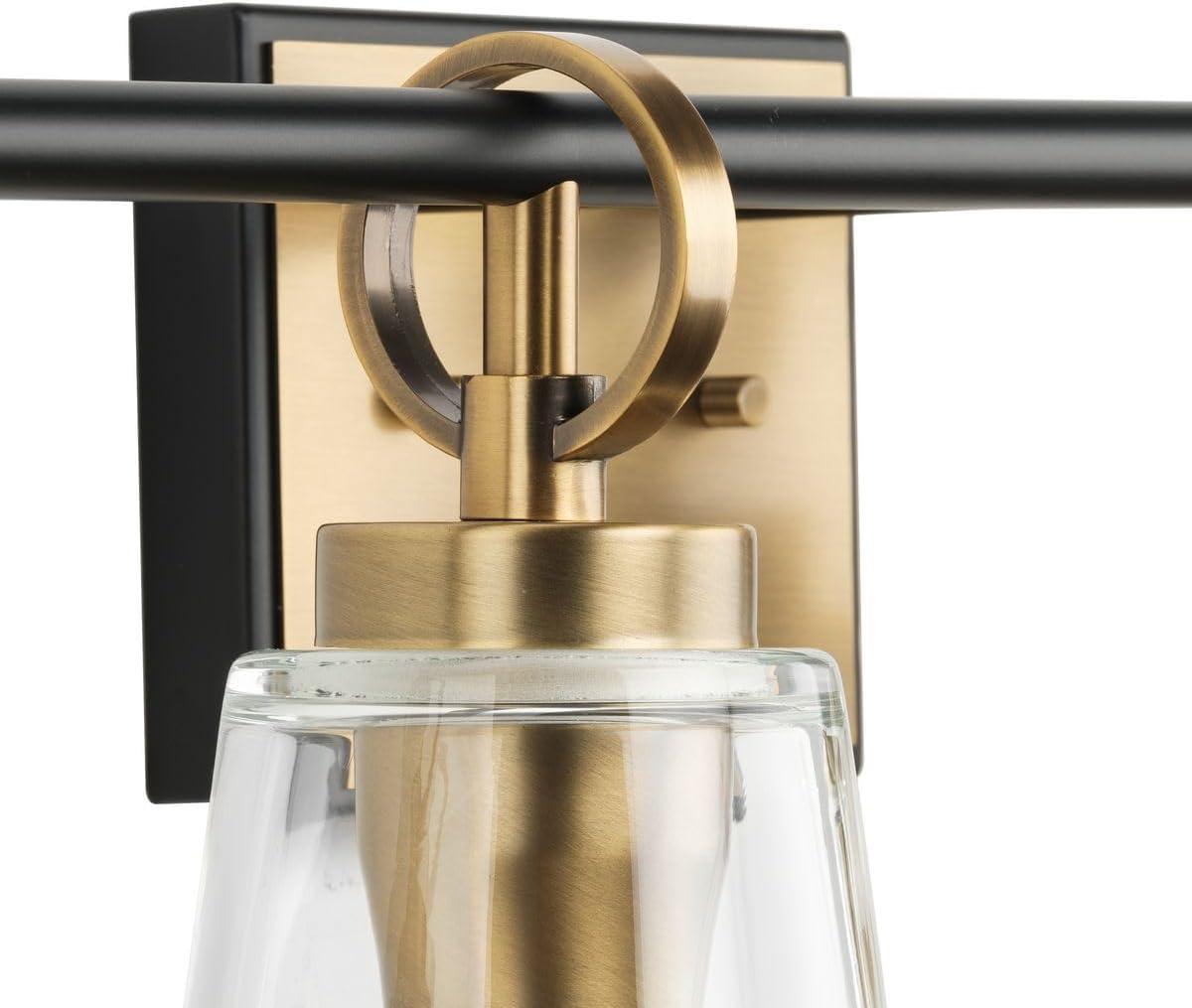 image:imageProgress Lighting Cassell 3387 in 4Light Vintage Brass and Matte Black Vanity Light with Clear Glass Shades for Bathroom