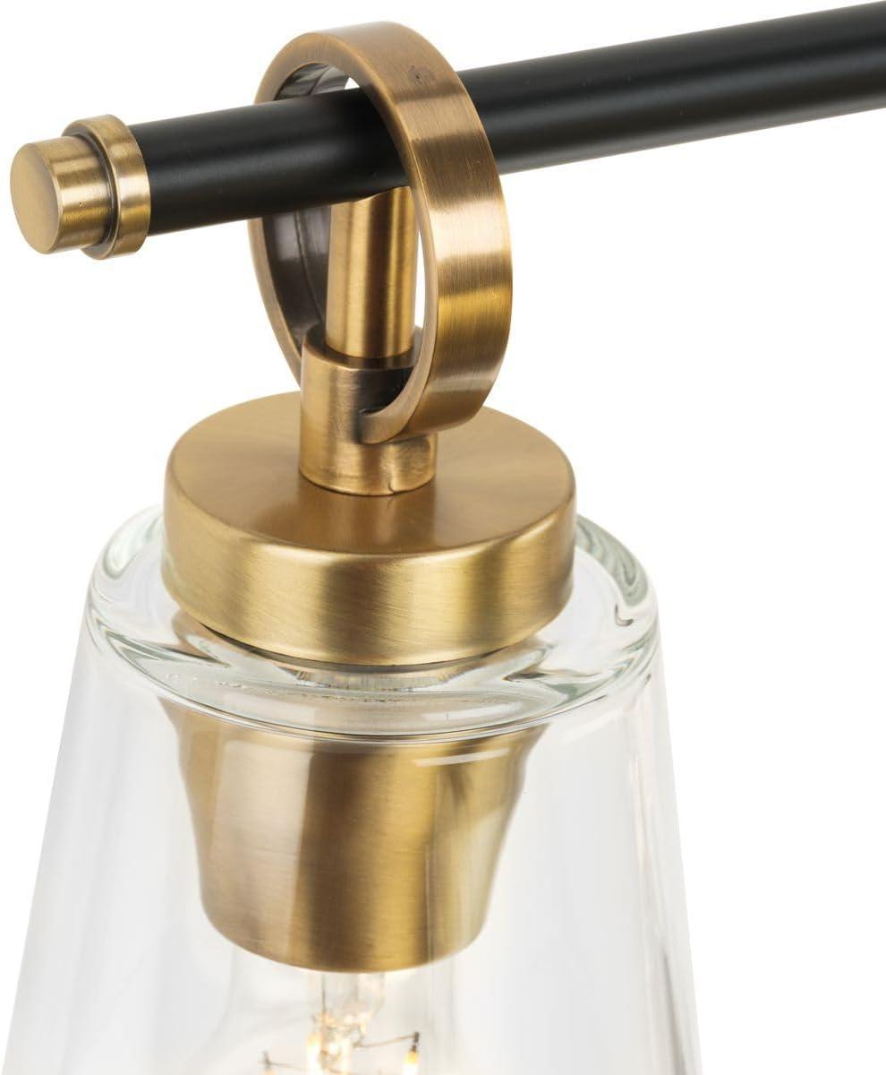 image:imageProgress Lighting Cassell 3387 in 4Light Vintage Brass and Matte Black Vanity Light with Clear Glass Shades for Bathroom