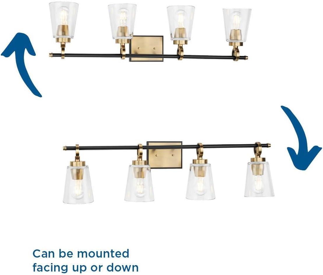 image:imageProgress Lighting Cassell 3387 in 4Light Vintage Brass and Matte Black Vanity Light with Clear Glass Shades for Bathroom