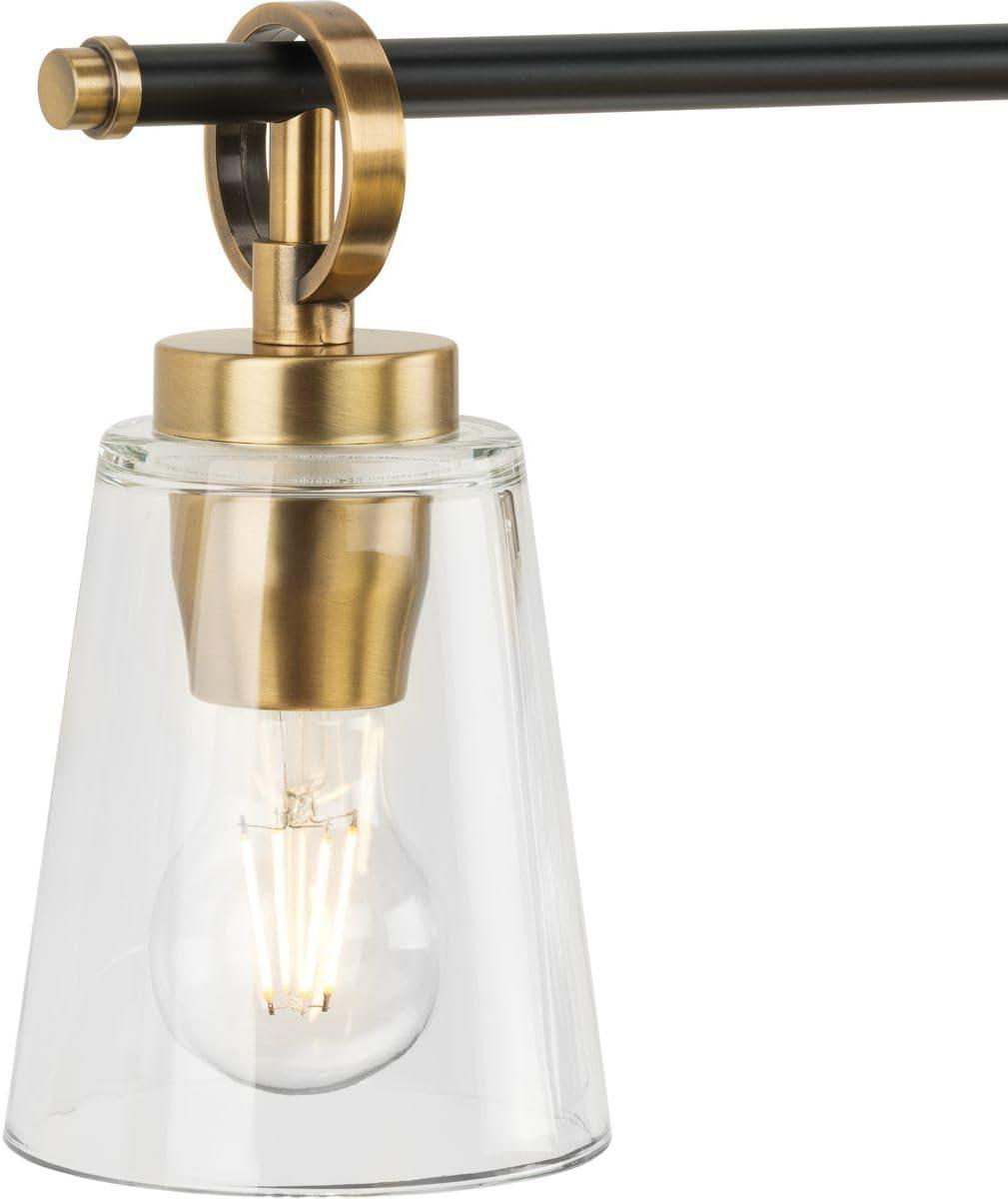 image:imageProgress Lighting Cassell 3387 in 4Light Vintage Brass and Matte Black Vanity Light with Clear Glass Shades for Bathroom