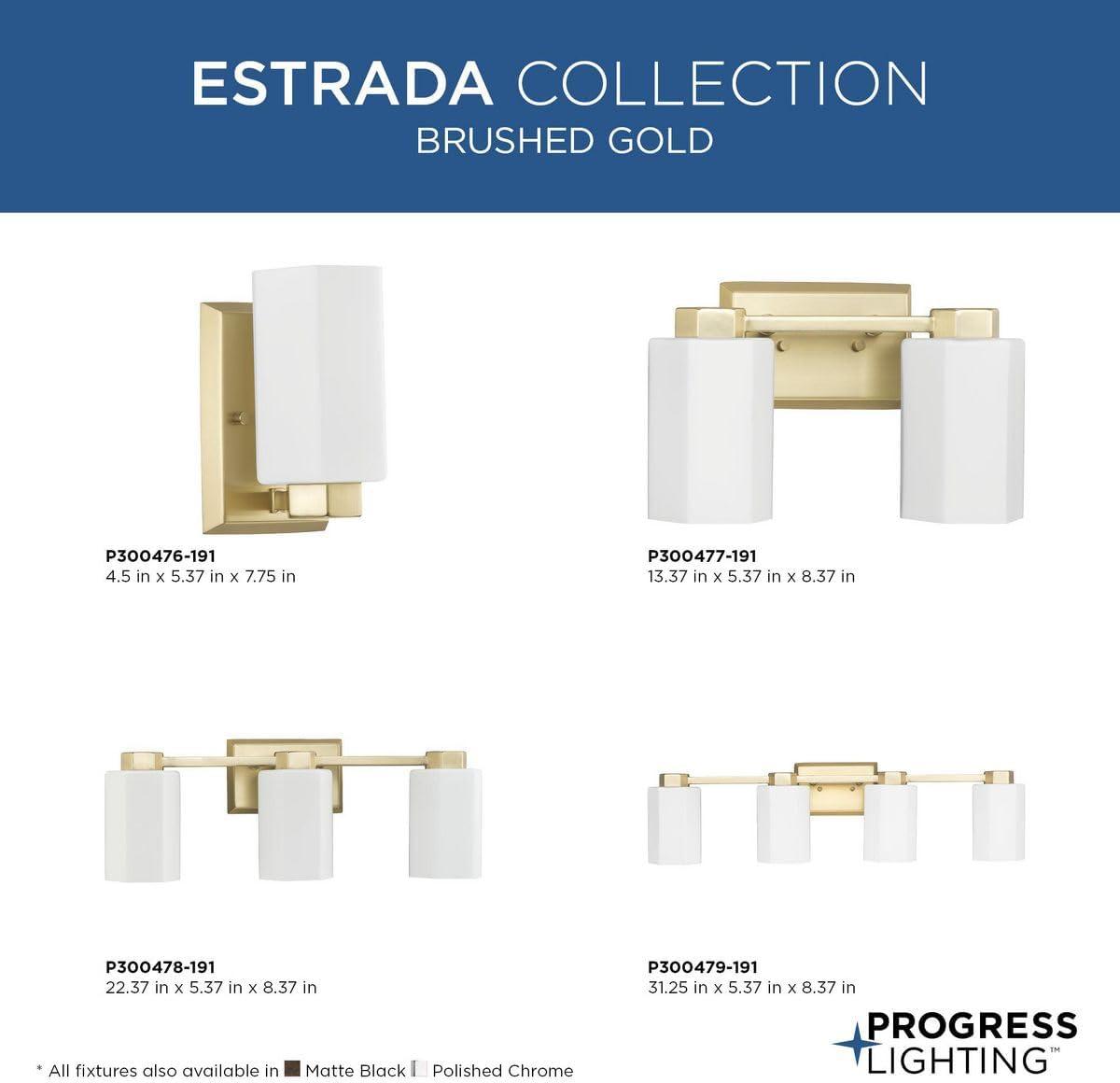 image:imageProgress Lighting Estrada 2237 in ThreeLight Brushed Gold Vanity Light with Opal Glass Shade