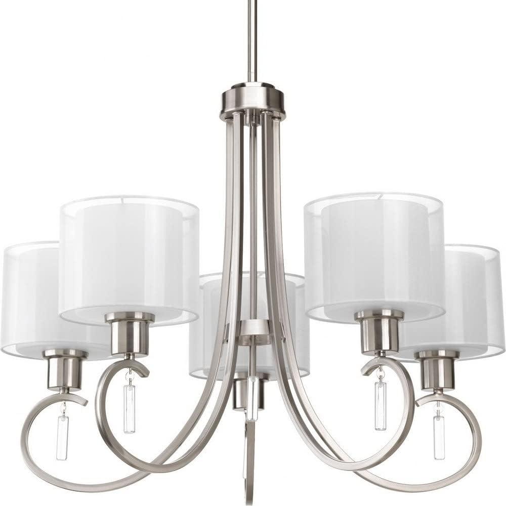 image:imageProgress Lighting P469609 Invite 5Lt Chandelier with White silk mylar shades Brushed NickelBrushed Nickel