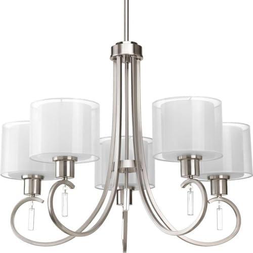 image:imageProgress Lighting P469609 Invite 5Lt Chandelier with White silk mylar shades Brushed NickelBrushed Nickel