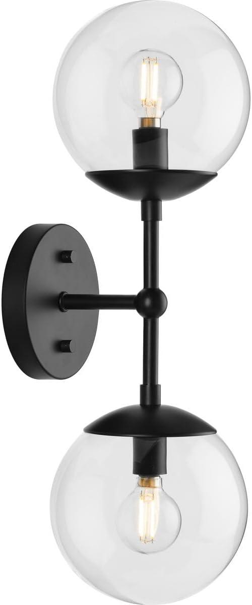 image:imageProgress Lighting P71011431M Atwell Collection 6 in TwoLight Matte Black MidCentury Modern Wall Sconce with Clear Glass ShadeBrushed Bronze