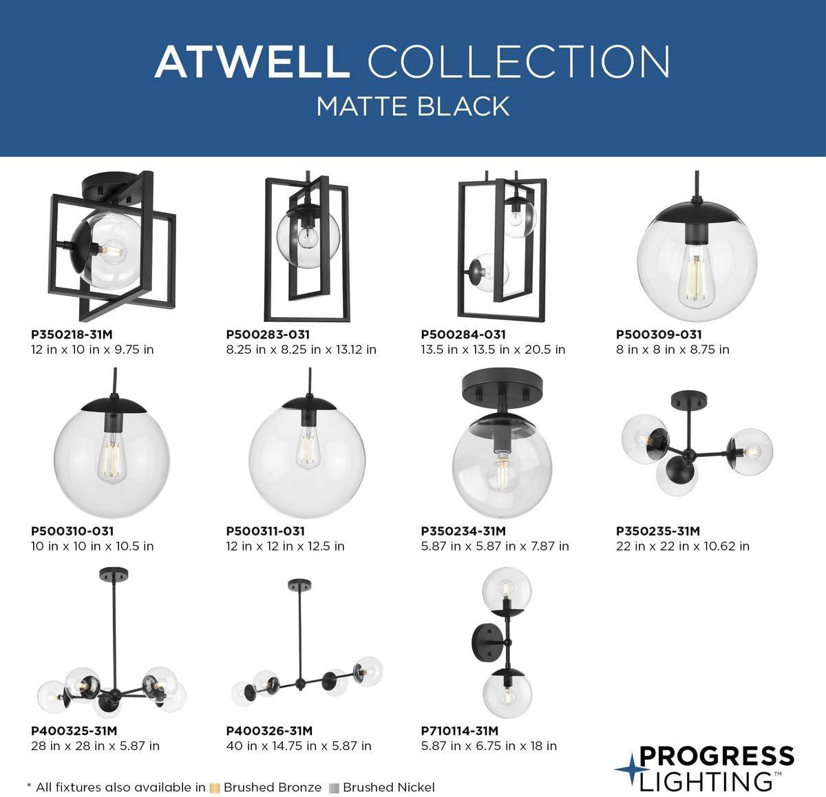 image:imageProgress Lighting P71011431M Atwell Collection 6 in TwoLight Matte Black MidCentury Modern Wall Sconce with Clear Glass ShadeBrushed Bronze