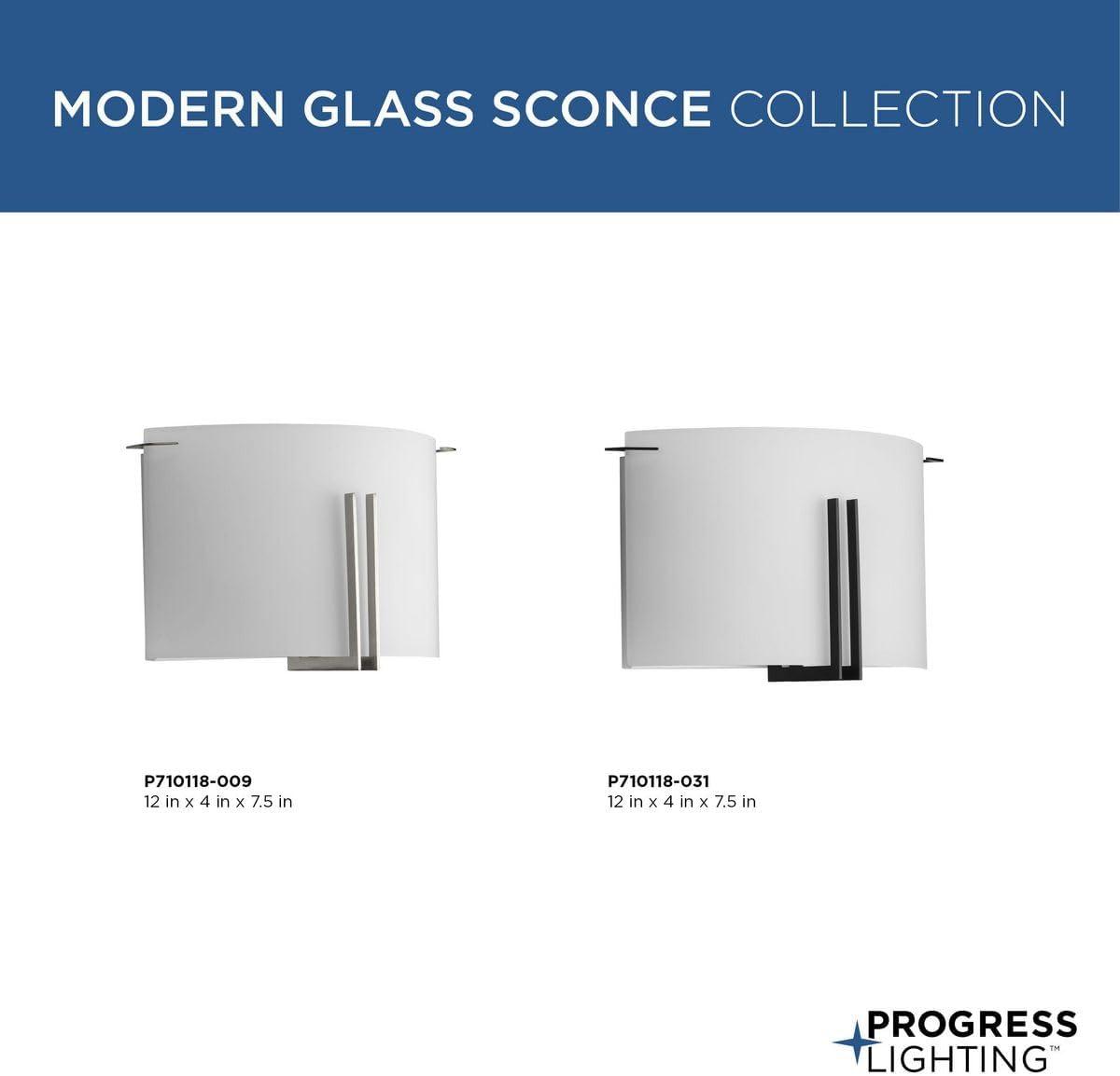 image:imageProgress Lighting P710118009 Modern Glass Sconce 12 in TwoLight Brushed Nickel Wall Sconce with Etched Glass Shade