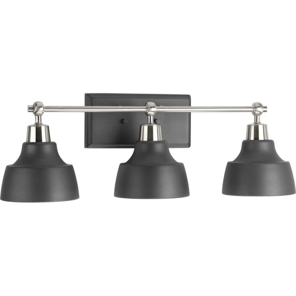 image:imageProgress Lighting Bramlett Collection 3Light White Metal Shade Coastal Bath Vanity Light Polished Chrome 838x2425x2425Nickel