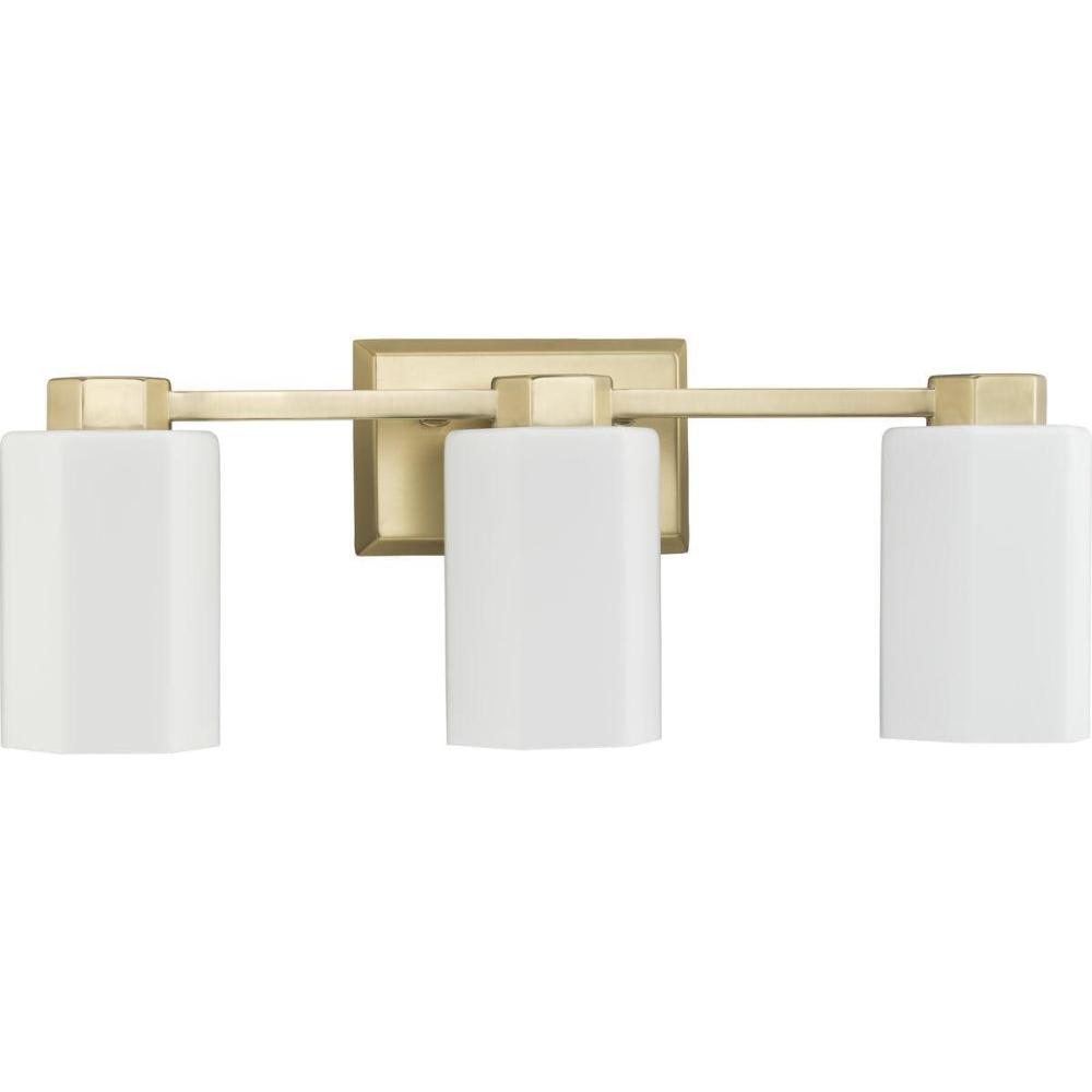 image:imageProgress Lighting Estrada 2237 in ThreeLight Brushed Gold Vanity Light with Opal Glass Shade