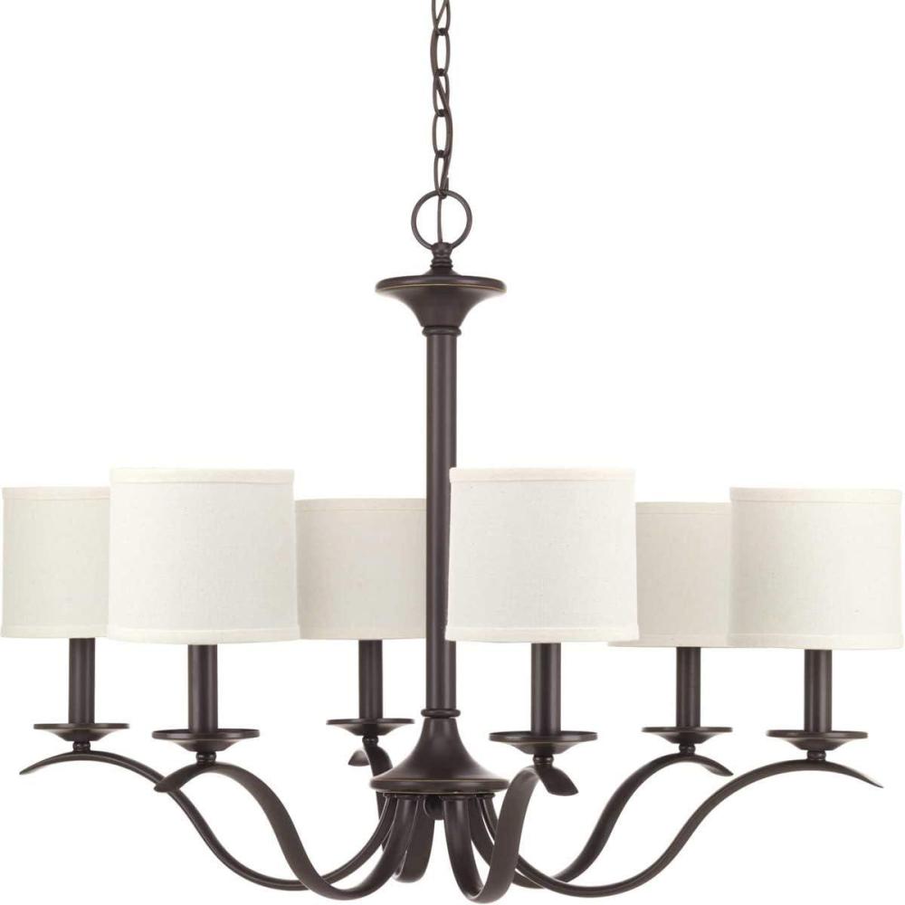 image:imageProgress Lighting Inspire Collection 6Light White Linen Shade Traditional Chandelier Light Antique BronzeBronze