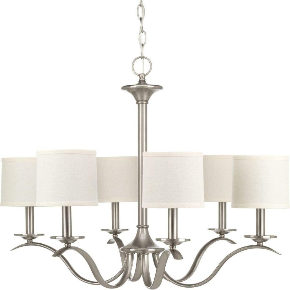 image:imageProgress Lighting Inspire Collection 6Light White Linen Shade Traditional Chandelier Light Antique BronzeNickel