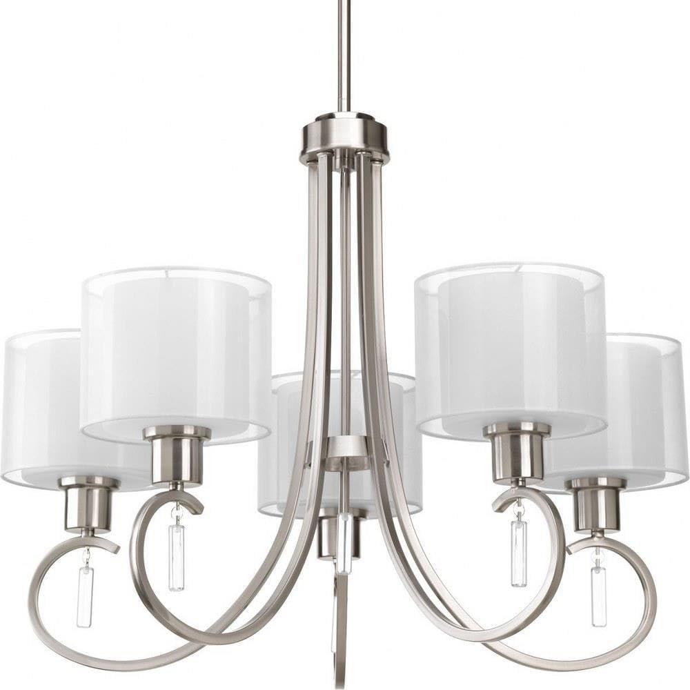image:imageProgress Lighting P469609 Invite 5Lt Chandelier with White silk mylar shades Brushed NickelBrushed Nickel