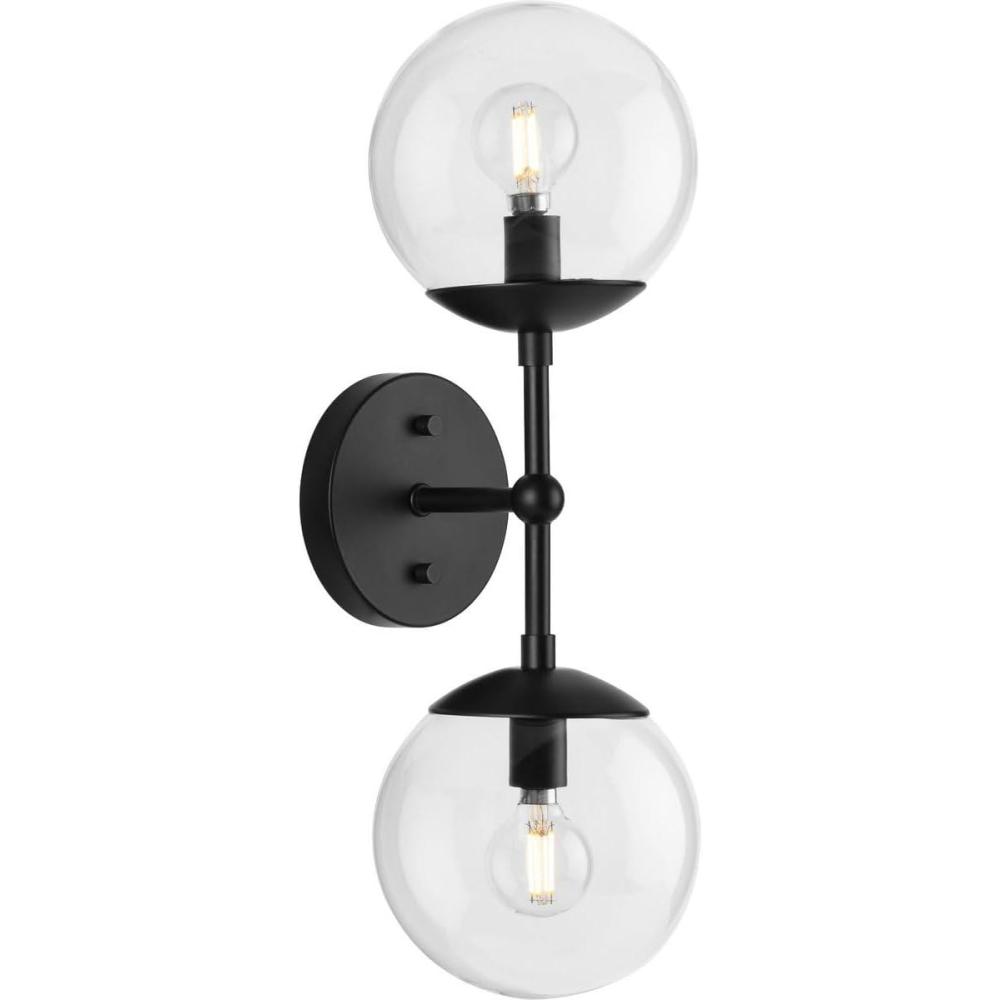 image:imageProgress Lighting P71011431M Atwell Collection 6 in TwoLight Matte Black MidCentury Modern Wall Sconce with Clear Glass ShadeBrushed Bronze