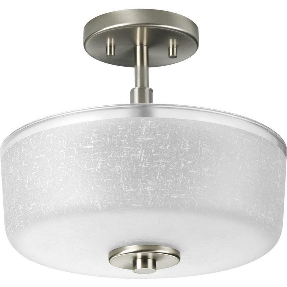 image:imageProgress P285109 Alexa 10875 Inch Height ClosetoCeiling Light 2 Light Bowl Shade Line Voltage Brushed Nickel Finish with White Linen Glass