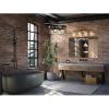 Progress Lighting Cassell 33.87 in. 4-Light Vintage Brass and Matte Black Vanity Light with Clear Glass Shades for Bathroom