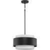 Progress Lighting Silva Collection Three-Light Matte Black White Linen Shade Pendant (P500399-31M)