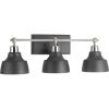 Progress Lighting Bramlett Collection 3-Light White Metal Shade Coastal Bath Vanity Light Polished Chrome, 8.38×24.25×24.25(Nickel)