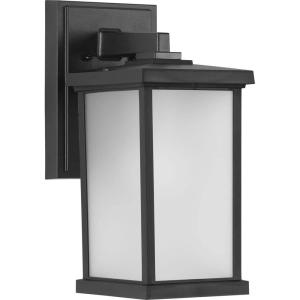 Progress Lighting 1-Light Frosted Shade Traditional Outdoor Wall Lantern Light, Trafford Non-Metallic Lantern Collection, Outdoor, P560289-031, Textured Black