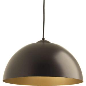 Progress Lighting 1-Light/Painted Silver Metal Shade Modern Pendant Light, Dome LED Collection, Indoor, P5341-3030K9, White(Bronze)