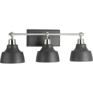 Progress Lighting Bramlett Collection 3-Light White Metal Shade Coastal Bath Vanity Light Polished Chrome, 8.38×24.25×24.25(Nickel)
