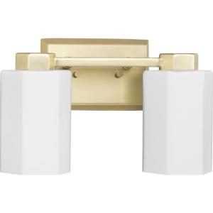 Progress Lighting Estrada 13.37 in. Two-Light Brushed Gold Vanity Light with Opal Glass Shade
