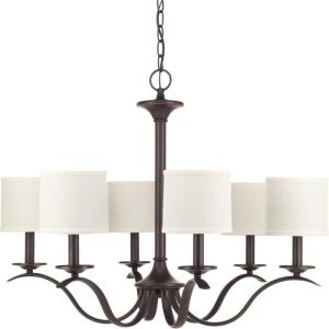 Progress Lighting Inspire Collection 6-Light White Linen Shade Traditional Chandelier Light Antique Bronze(Bronze)