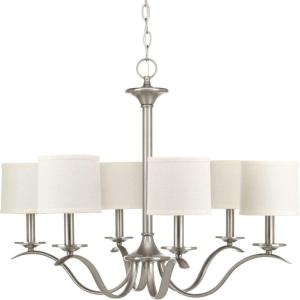 Progress Lighting Inspire Collection 6-Light White Linen Shade Traditional Chandelier Light Antique Bronze(Nickel)