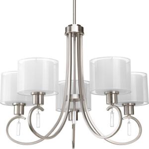 Progress Lighting P4696-09 Invite 5-Lt. Chandelier with White silk mylar shades, Brushed Nickel(Brushed Nickel)