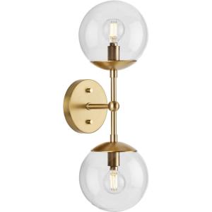 Progress Lighting P710114-31M Atwell Collection 6 in. Two-Light Matte Black Mid-Century Modern Wall Sconce with Clear Glass Shade(Black)