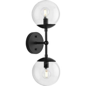 Progress Lighting P710114-31M Atwell Collection 6 in. Two-Light Matte Black Mid-Century Modern Wall Sconce with Clear Glass Shade(Brushed Bronze)
