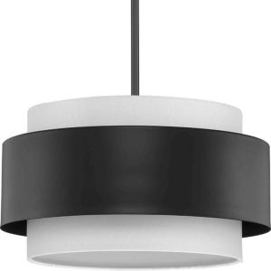 Progress Lighting Silva Collection Three-Light Matte Black White Linen Shade Pendant (P500399-31M)