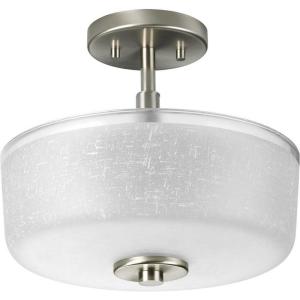 Progress P2851-09 Alexa – 10.875 Inch Height – Close-to-Ceiling Light – 2 Light – Bowl Shade – Line Voltage, Brushed Nickel Finish with White Linen Glass