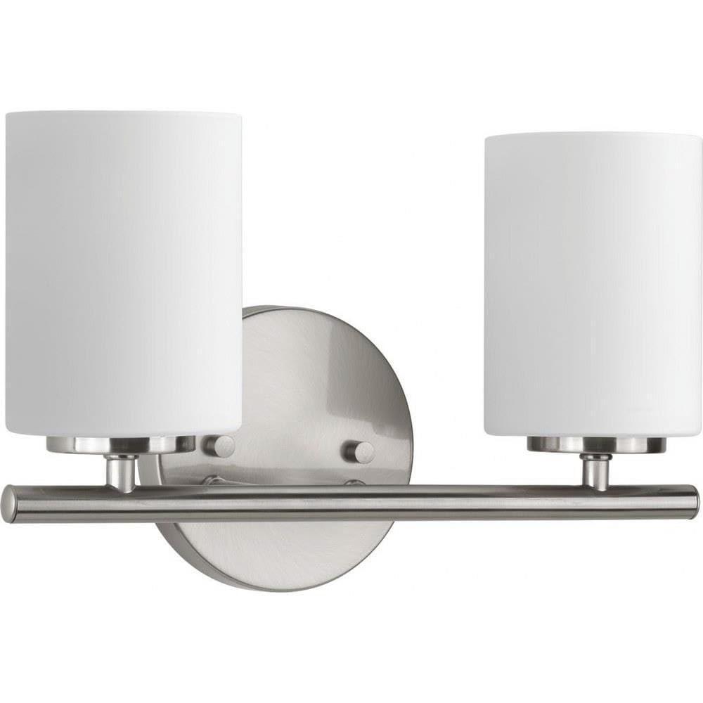 image:imageReplay Collection 2Light Etched White Glass Modern Bath Vanity Light Brushed Nickel