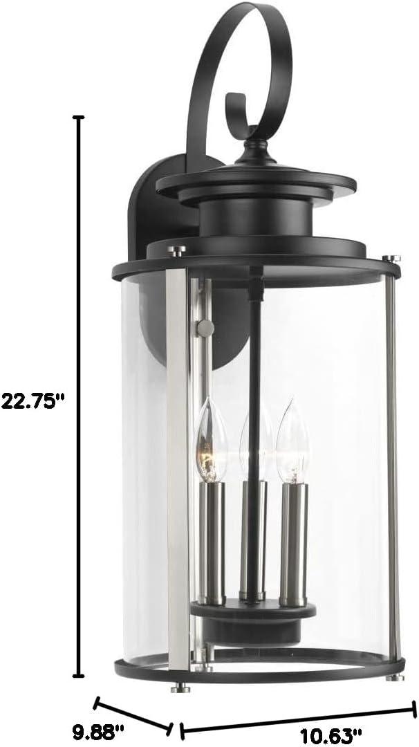 image:imageProgress Lighting Squire Collection 3LightClear Glass New Traditional Outdoor Large Wall Lantern Light Matte BlackBlack