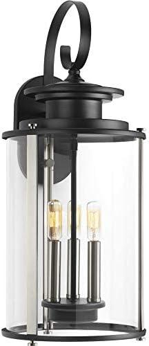 image:imageProgress Lighting Squire Collection 3LightClear Glass New Traditional Outdoor Large Wall Lantern Light Matte BlackBlack