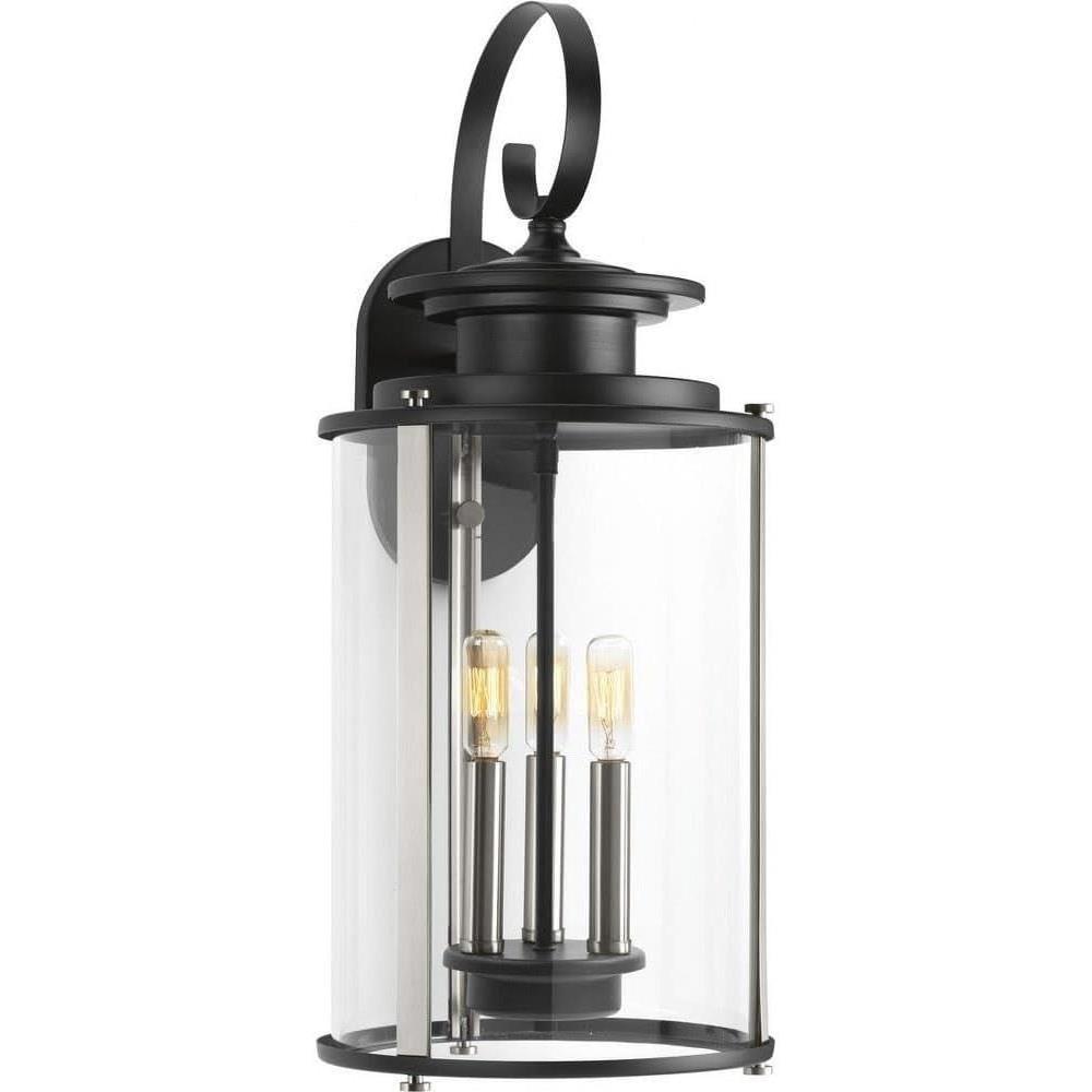 image:imageProgress Lighting Squire Collection 3LightClear Glass New Traditional Outdoor Large Wall Lantern Light Matte BlackBlack