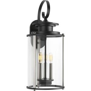 Progress Lighting Squire Collection 3-LightClear Glass New Traditional Outdoor Large Wall Lantern Light Matte Black(Black)
