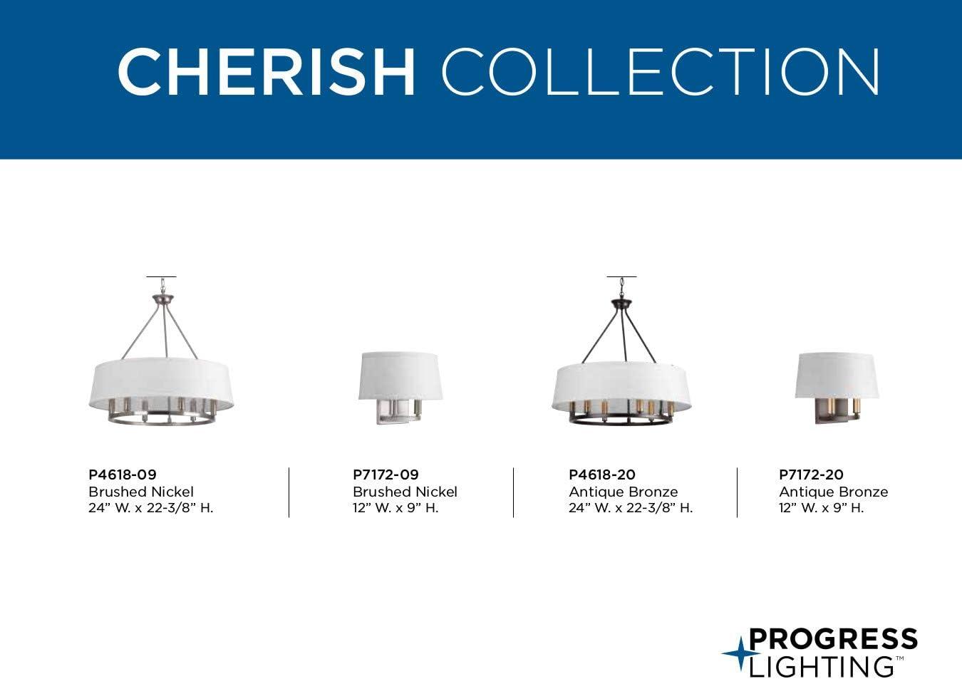 image:imageCherish Collection 6Light White Linen Shade Coastal Chandelier Light Antique BronzeBronze