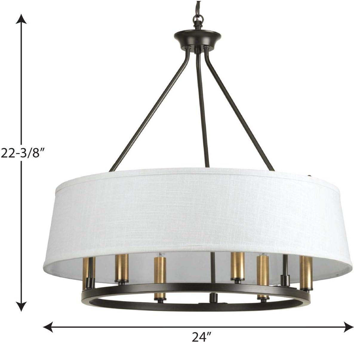 image:imageCherish Collection 6Light White Linen Shade Coastal Chandelier Light Antique BronzeBronze
