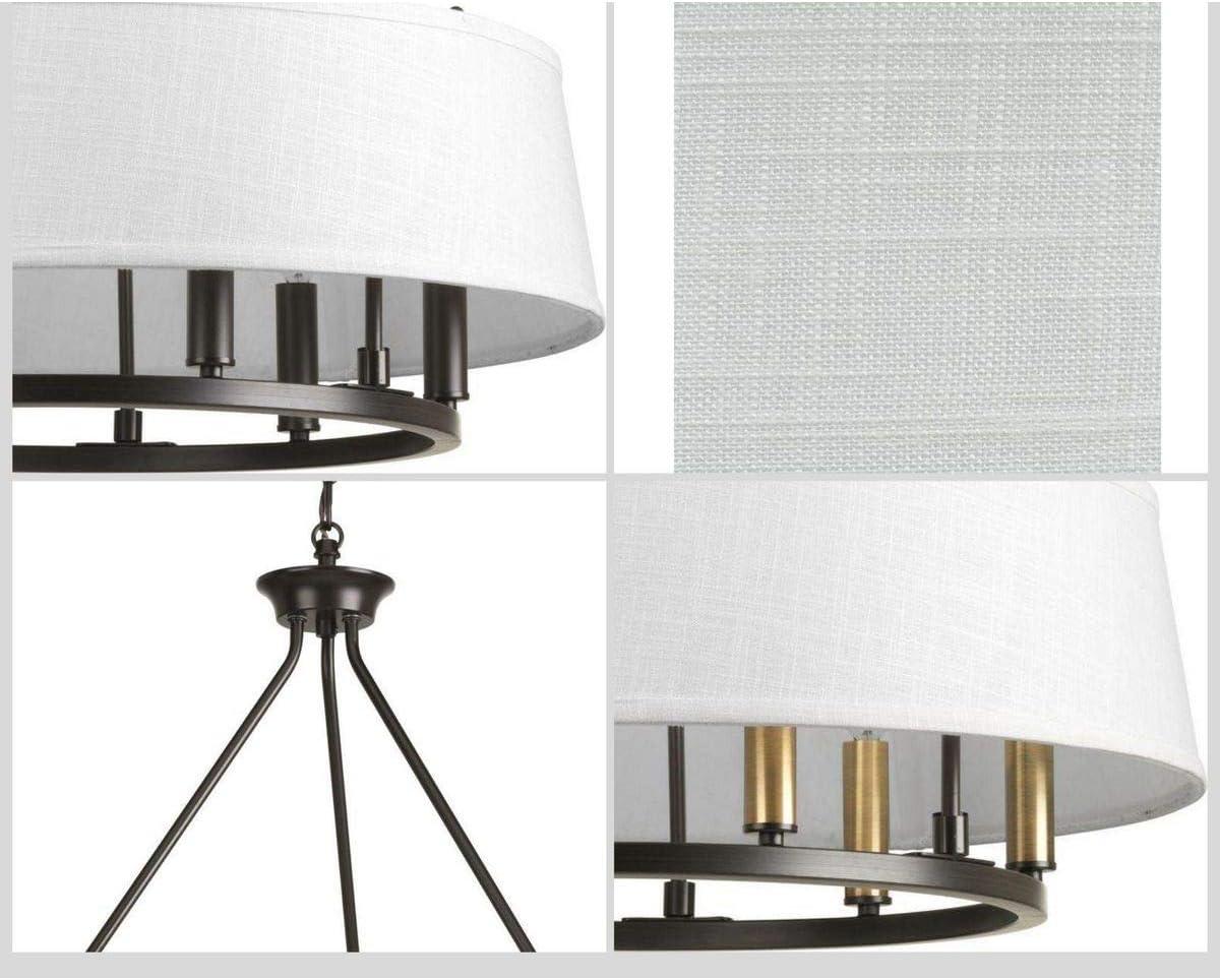 image:imageCherish Collection 6Light White Linen Shade Coastal Chandelier Light Antique BronzeBronze