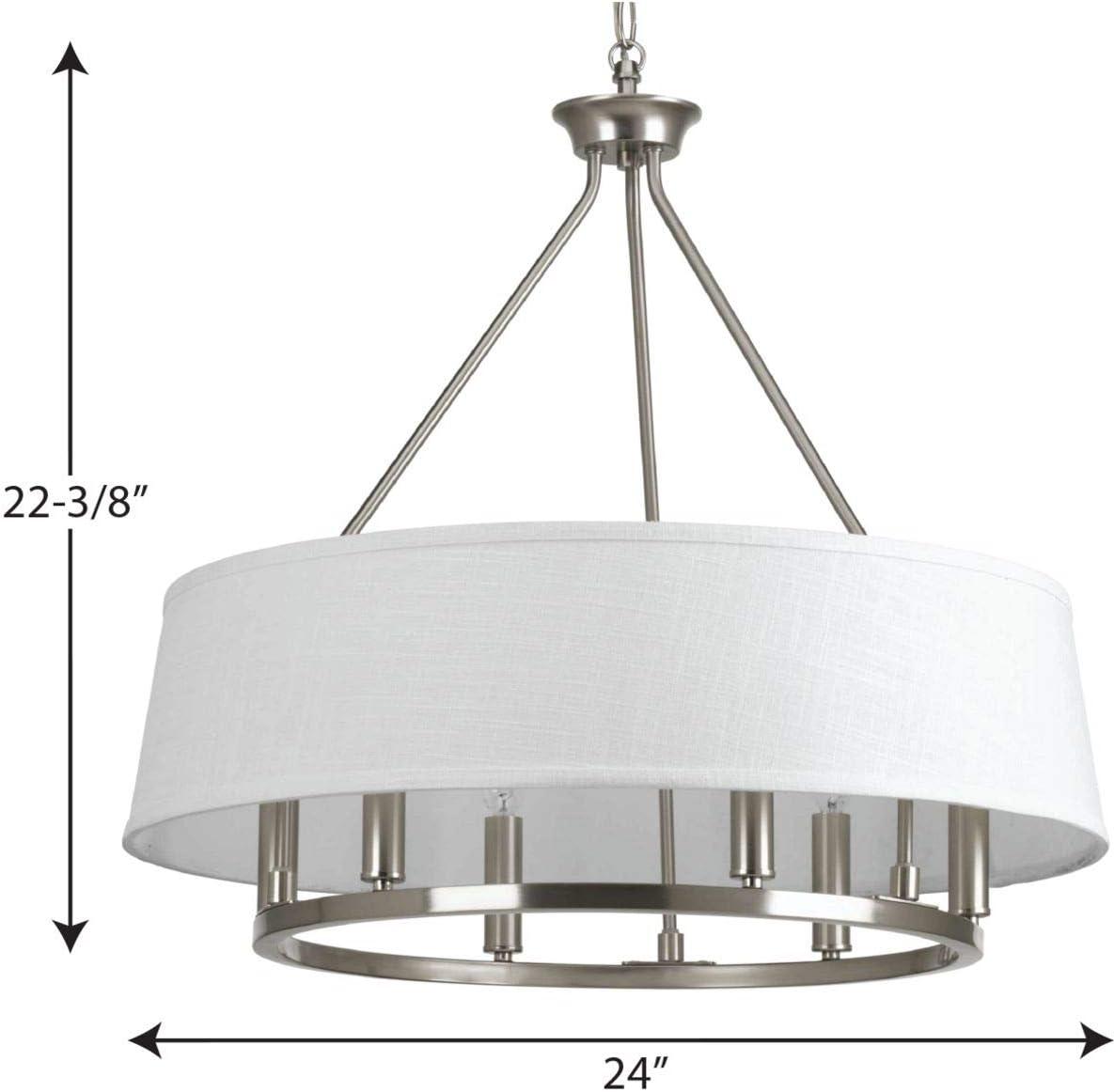 image:imageCherish Collection 6Light White Linen Shade Coastal Chandelier Light Antique BronzeNickel