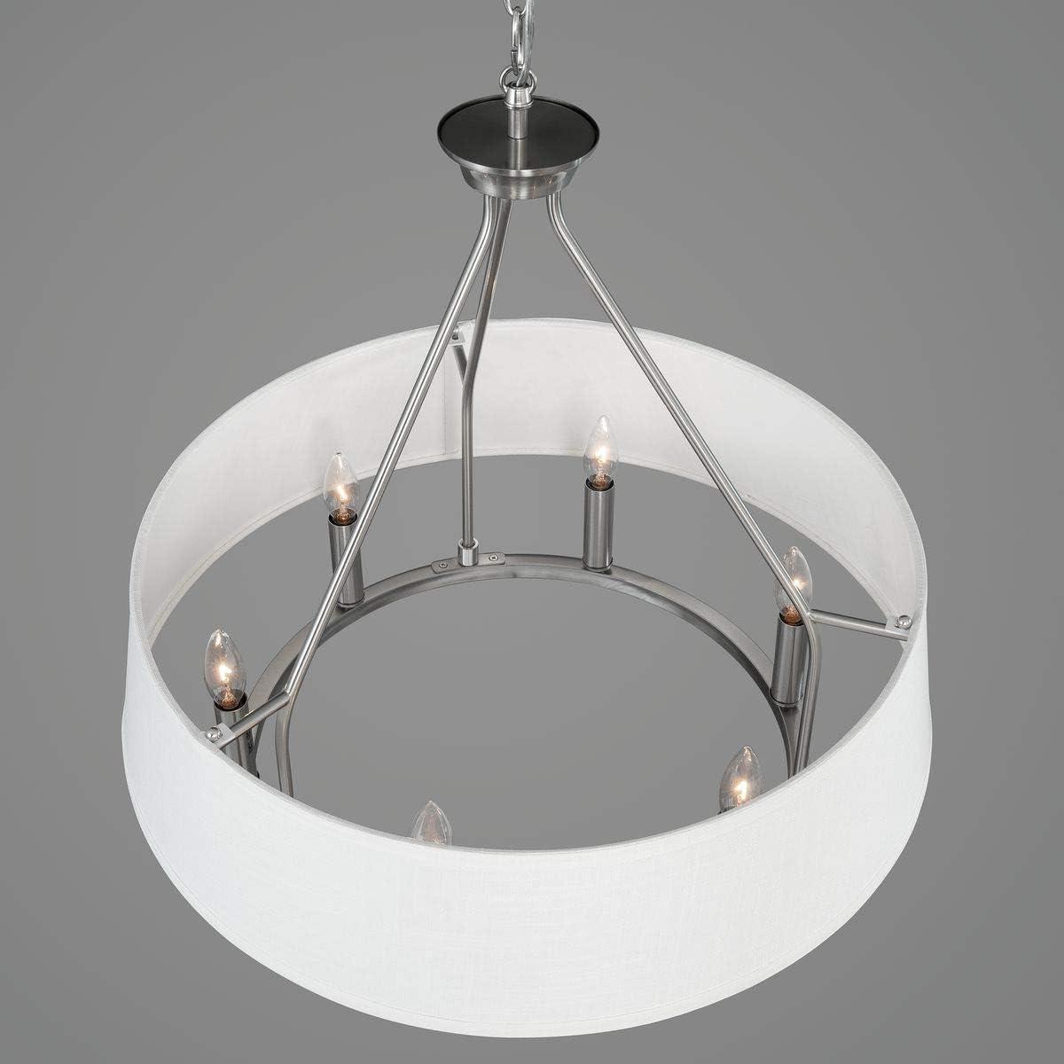 image:imageCherish Collection 6Light White Linen Shade Coastal Chandelier Light Antique BronzeNickel