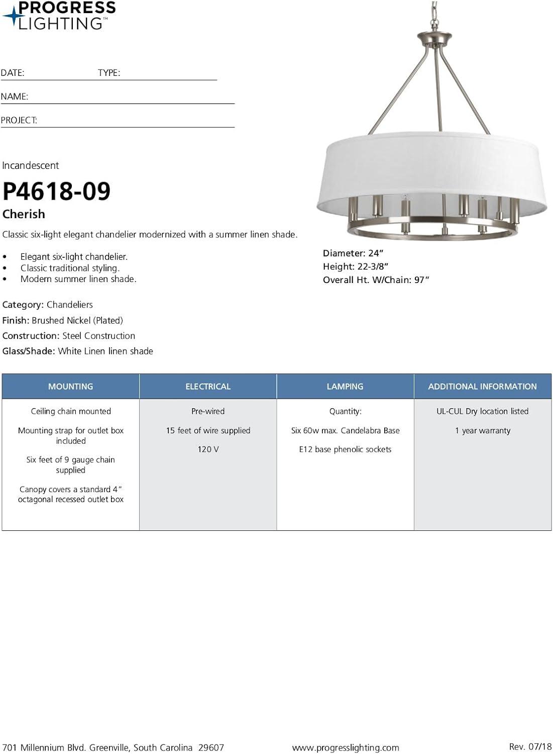image:imageCherish Collection 6Light White Linen Shade Coastal Chandelier Light Antique BronzeNickel