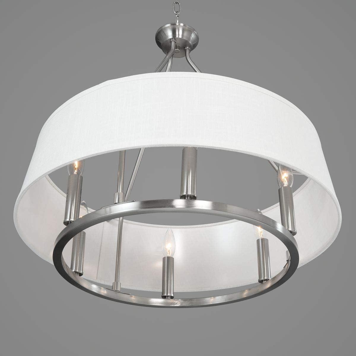image:imageCherish Collection 6Light White Linen Shade Coastal Chandelier Light Antique BronzeNickel