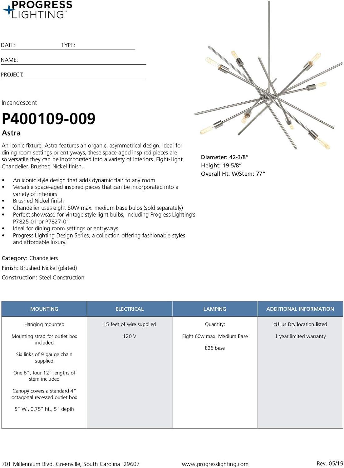 image:imageProgress Lighting Astra Collection EightLight ChandelierBrushed Nickel