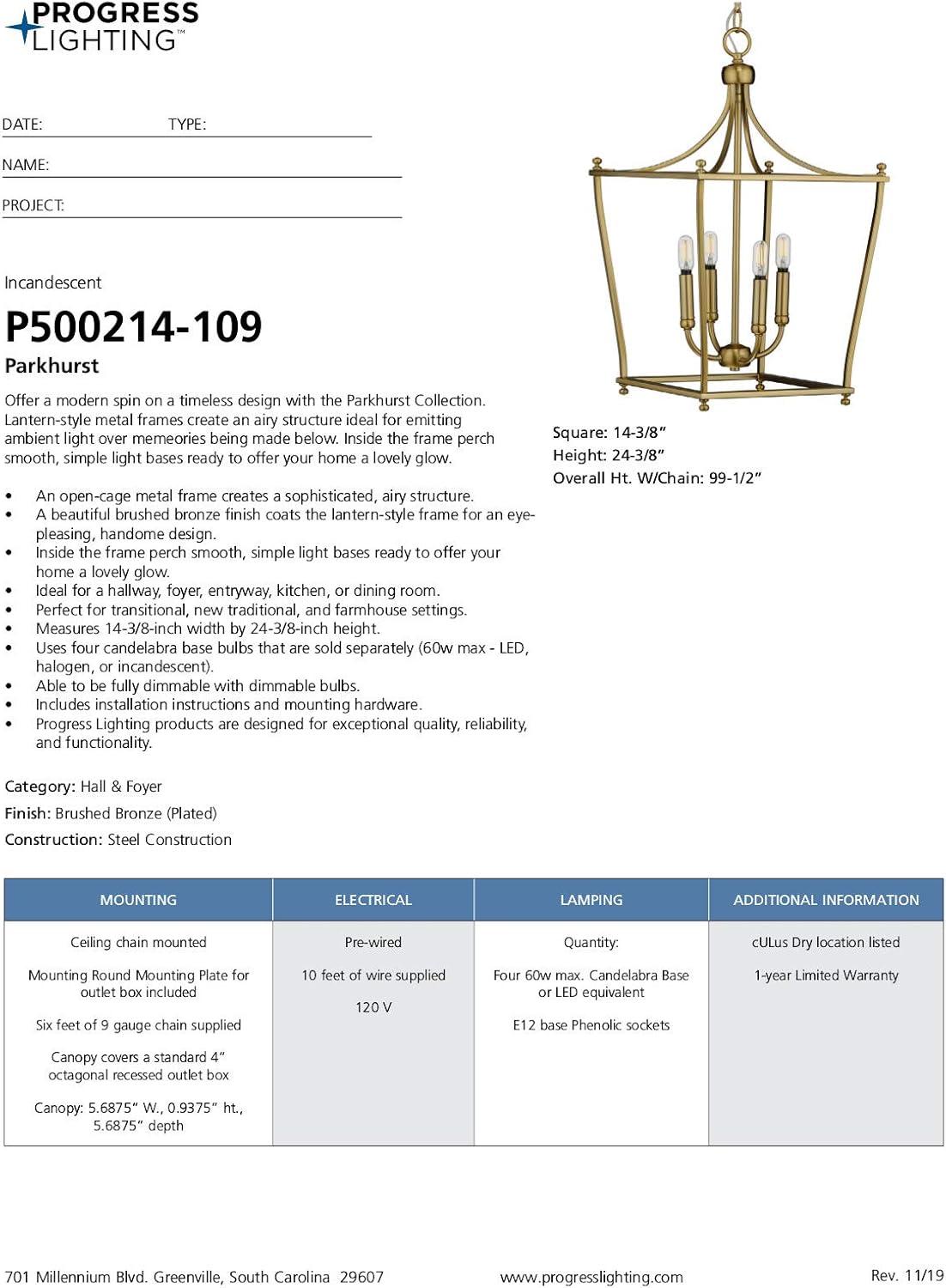 image:imageProgress Lighting Parkhurst Collection Brushed Bronze FourLight FoyerGold