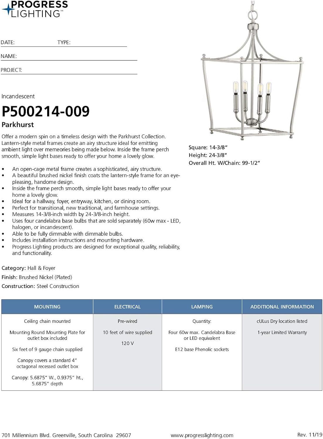 image:imageProgress Lighting Parkhurst Collection Brushed Bronze FourLight FoyerNickel